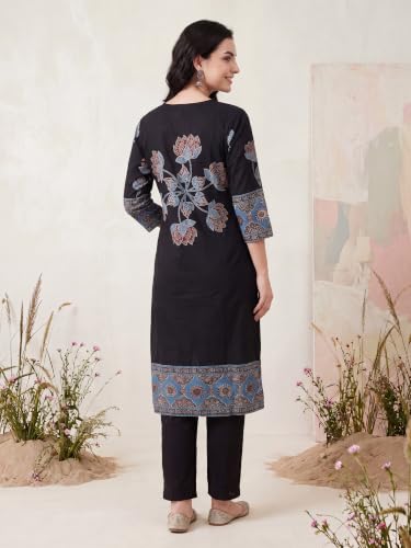 Image of INDO ERA Women's Pure Cotton Abstract Printed Mirror Work Kurta & Pant with Dupatta Set (IEAI13205)|Cotton Suits For Women With Dupatta
