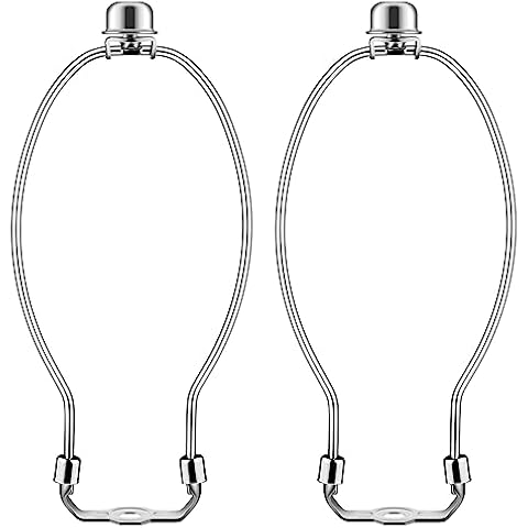 Silver 7 Inch 2 Pack Lamp Harp Holder with Lamp Finials and Standard Saddle Base Detachable Heavy Duty Metal Horn Frame Lampshade Bracket for Table and Floor Lamp Cover