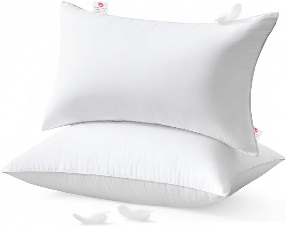 – Goose Feather Down Pillow Standard Size 50 x 65cm (Pack of 2) | 90% Goose Feather + 10% Goose Down | Backrest Pillow | Natural Cotton Down-Proof Cushion for All
