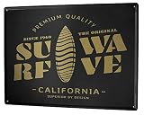 Plaque en métal vintage pour voyage, cuisine, californien, surf - Dimensions : 20 x 30 cm