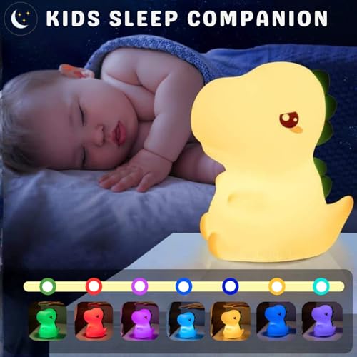 Image of One94Store Rechargeable Silicone Dinosaur Night Light | Cute LED Kids Night Lamp for Bedroom & Nursery | Soft Warm Glow, Touch Control | USB Rechargeable Table Night Light