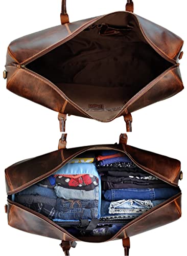 24" Leather Duffle Bag For Men & Women, Top Grain Leather Travel Overnight Weekender Sports Gym Carry On Duffel Bag By Rustic Town (Antique Brown) #TOP3