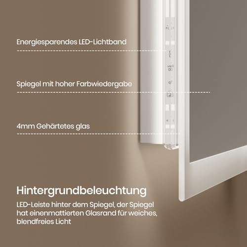 EMKE Badspiegel mit Beleuchtung 100x60cm, Antibeschlag – Ansicht 7