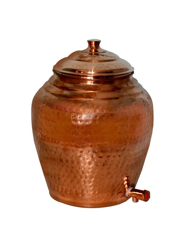 WAVELADY Copper Container 10 Ltr Hammered Copper Tank Copper Matka