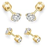 day.berlin Ohrstecker Damen 4er Set in Gold Ohrring mit Zirkonia Diamant Kristallen 3mm & 4mm Durchmesser, Edelstahl 18k vergoldet für Frauen und Herren