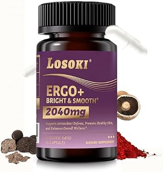 Losoki Ergothioneine Supplement Ergo+ 2040 mg with Spermidine, Astaxanthin & Black Truffle Supports Firm, Hydrated Skin & Hair & Nails Anti Aging Supplement- 30 Capsules