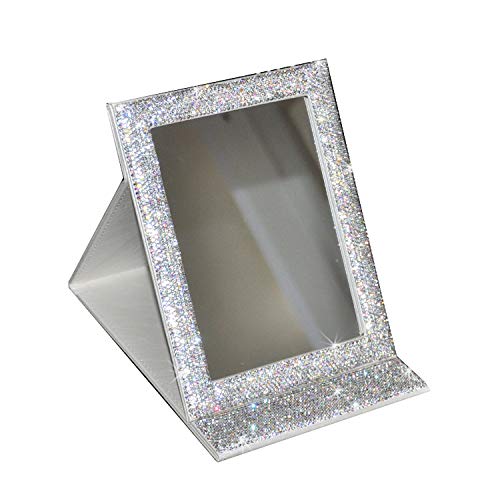Bling tragbarer Kosmetikspiegel, faltbar, mit Schreibtisch, stehend, Kosmetikspiegel für Kosmetik (Silber)