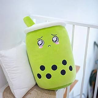 KOWAKA Bubble Tea Cup Plush Toy Soft Stuffed Boba Mile Tea Throw Pillow (S 24cm,Cute Green Apple)