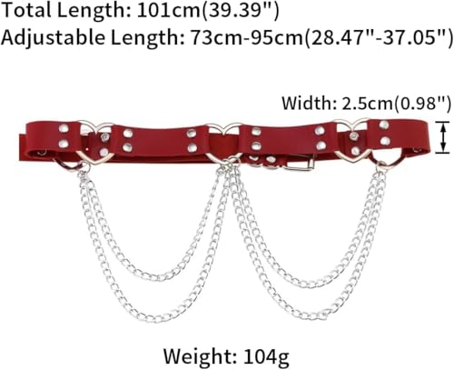Multicolor Genuine Leather Belt, Rivets and Heart Ring Chain Waist Belt2