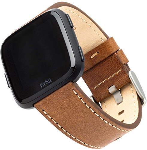 Withit Designer Replacement Band For Fitbit Versa/Versa 2, 2-Pack, Brown Italian Leather And Black Nylon – Secure, Adjustable Stainless Steel Closure, Fitbit Watch Band Replacements, Fits Most Wrists #TOP1