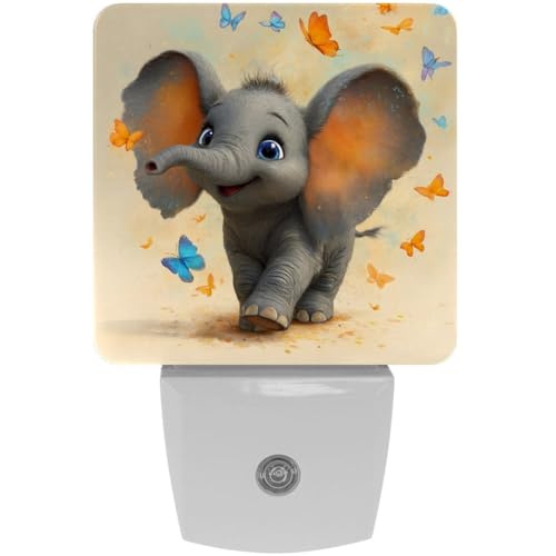 Image of NEWzone Elephant Night Light [2 Pack], Plug in Wall Led Night Lights Decor for Boys Girls Room, Dusk to Dawn Sensor Wall Lamp for Stairway /Bedroom /Kitchen /Nursery Room