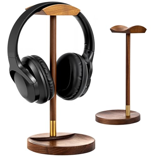 Plehood Support de Casque pour Bureau, Support de Casque de Jeu en Bois Massif, Support Universel en Bois avec Base de Rangement pour Airpod Max et Plus Encore