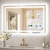 Keonjinn Espejo de baño LED de 48 x 30 pulgadas con luz frontal y retroiluminación,