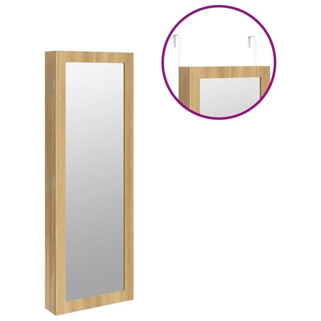 Szafka na biżuterię z lustrem do montażu na ścianie, 37,5 x 10 x 106 cm, z zamykanymi drzwiami, z lustrem, haczykami i półkami, materiał drewnopochodny do korytarza, sypialni i łazienki