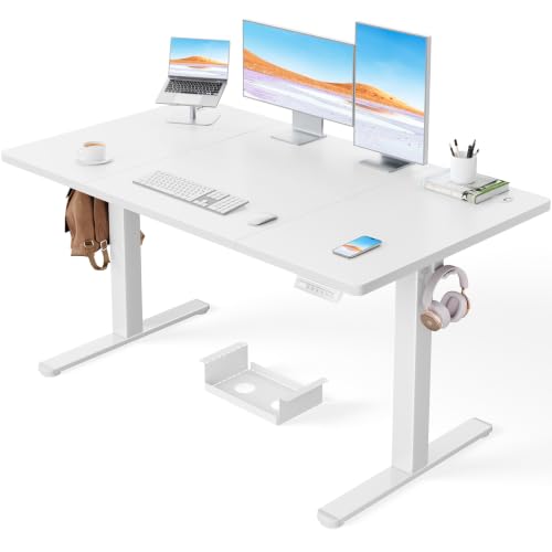 ErGear Höhenverstellbarer Schreibtisch-140 x 80cm,100 KG Tragkraft Elektrischer Schreibtisch mit Fortgeschrittenem Bürstenlosem Motor, Leise Funktion, Robuster Metallrahmen, Vierteilige Tischplatte