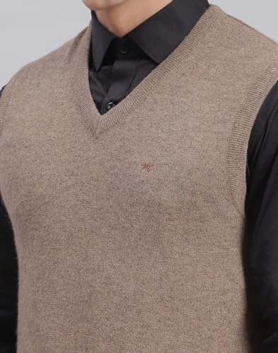 Image of Monte Carlo Off White Solid V Neck Sweater | Warm Woolen Pullover for Men | Soft Comfortable Knitted Winter Wear Sweater for Men's