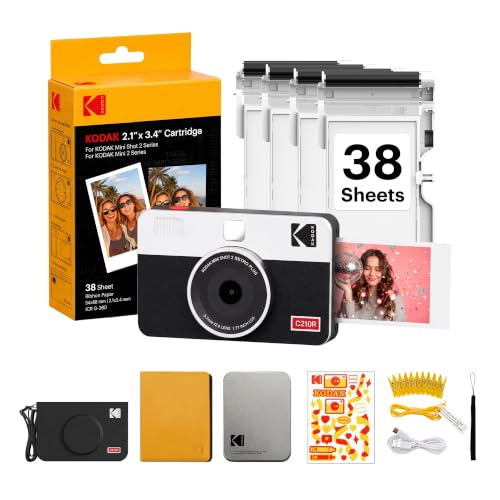 Image of KODAK Mini Shot 2 Retro 2x3 Instant Camera, 38 Sheets Gift Bundle, White
