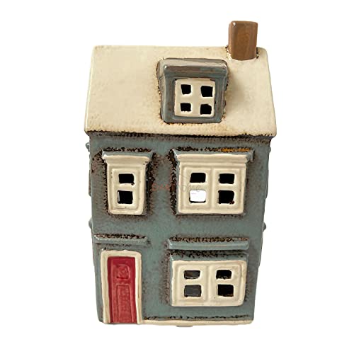 Retro Grey Ceramic Village Country House Home Ornament Tea Light Candle Holder 21cm
