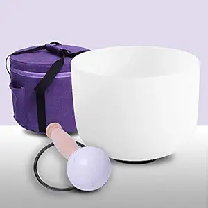 Frosted F Note Heart Chakra Quartz Crystal Singing Bowl 8 inch carrier one rubber mallet and one o-ring included