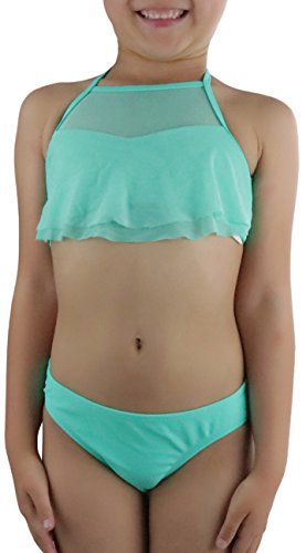 Image of ToBeInStyle Girls' Two Piece Halter Top Flowy Mesh Bikini & Bikini Bottoms
