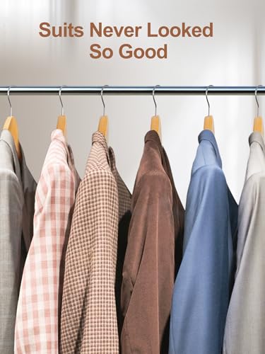 HOUSE DAY Kleiderbügel Holz Breit Natur 6X rutschfest Kleiderbügel Stabil Jackbügel Anzugbügel Holzbügel, Breite Schultern rutschfeste Hosenstangen Drehbare Haken