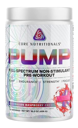 Image of Core Nutritionals Pump Full-Spectrum Non-Stimulant Pre-Workout, with N03T Nitrate, Peak02, Alpha GPC, for Maximum Pump, Strength, and Performance 20 Servings (Austrailian Raspberry Chews)