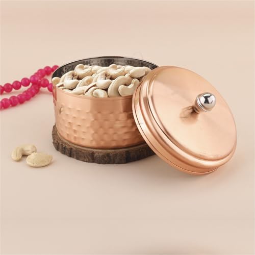 Image of PDDFALCON Stainless Steel Uphaar Hammered Container - BIS Certified, Jindal Seal, Made in India | Premium Finish Airtight Gift Box - Copper (350ml)