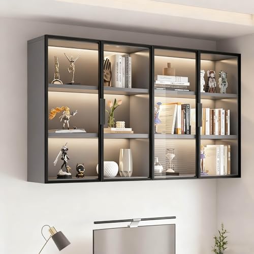 XDOPIRRS Wall Mounted Glass Display,Wall Mounted Bathroom Kitchen Storage Cabinet,Floating Cabinet for wall with Glass,2/3Tier Floating Cabinet(120 * 35 * 95cm/47.2 * 13.8 * 37.4in)