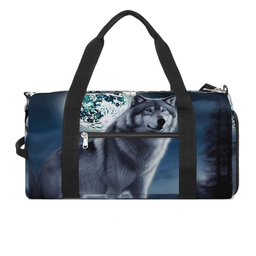 Travel Gym Duffle Bag, Wolf Under Moon Print Duffle Bags,womens Mens Gym Bag,gym Bags,gym Bag with Shoe Compartment