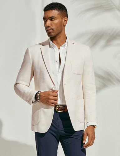 PJ PAUL JONES Men's Blazer Jacket Cotton Linen Sports Coats Regular Fit Two Buttons Herringbone Suit Jackets2