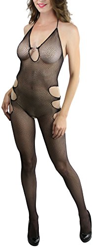 Image of ToBeInStyle Women's Bodystocking Crotchless Peek-A-Boo Fishnet Lace Bodysuit
