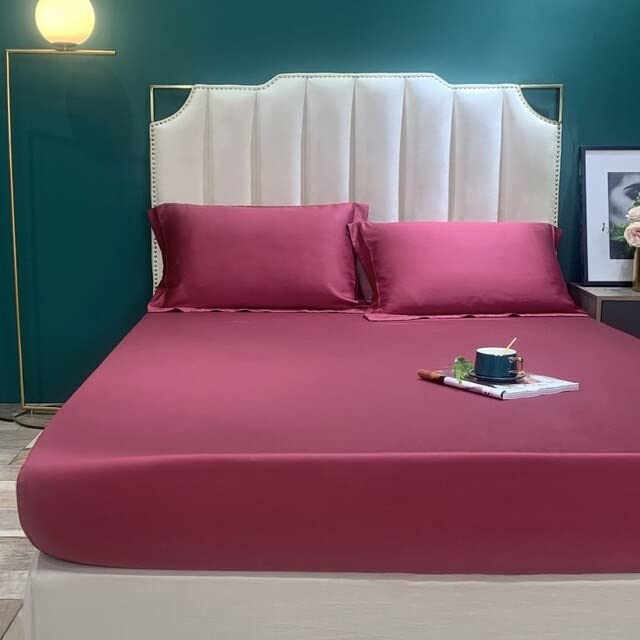 Fitted Sheet Natural Mulberry Silk BedSheet Solid Color Real Silk Mattress Cover Single Double King Size Elastic Band Sheet
