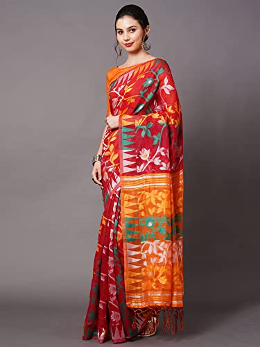 Image of AKHILAM Women's Cotton silk Woven Design Saree With Unstitched Blouse Piece(COTFLW09 Parent)