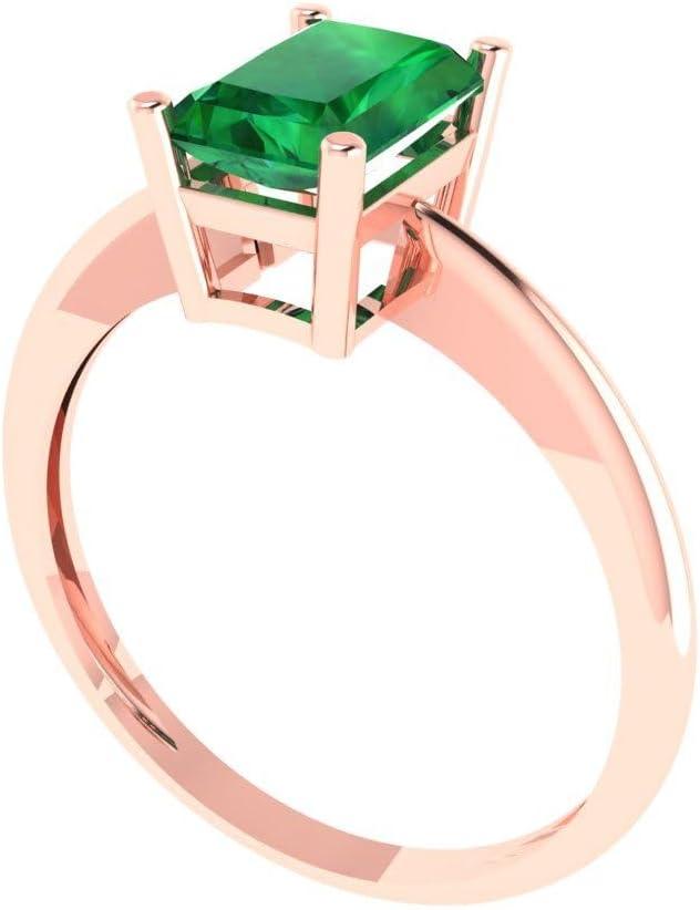 Clara Pucci 14K Solid Rose Gold 1 ctw Emerald Solitaire Ring for Women | Anniversary, Birthday Gift | 7x5mm Radiant Cut - Image 2