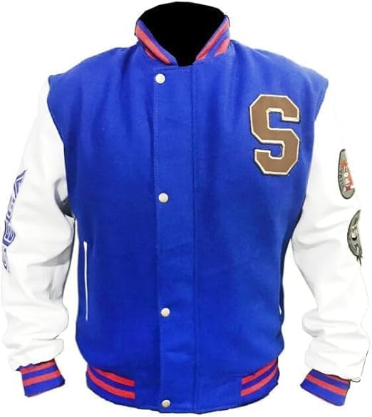 Sonic the Hedgehog Varsity Bomber Jacket - Blue Wool & White Leather Letterman - Sega Gaming Apparel for Men