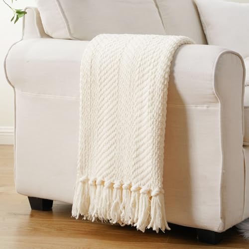 Image of BATTILO HOME Cream Ivory Throw Blanket for Couch, 60 inchx80 inch
