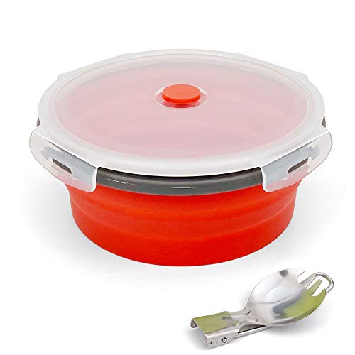 Ewrap 1200ML Round Collapsible Camping Bowl, Portable Silicone Food Storage Containers, Silicone Bowl with Lid and Foldable 2 in 1 Fork Spoon, for Camping and Kitchen, Freezer and Microwave Safe, Red Ewrap 1200ML Round Collapsible Camping Bowl, Portable Silicone Food Storage Containers, Silicone Bowl with Lid and Foldable 2 in 1 Fork Spoon, for Camping and Kitchen, Freezer and Microwave Safe, Red