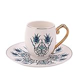 Karaca Iznik Kaffeeservice für 6 Personen -12 teilig, Traditional Türkisch Kaffeetassen Set mit Untertassen, Espressotassen, Mochatassen Set aus Porzellan, Cappuccino