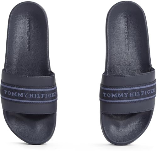 Tommy Hilfiger Women’s Elegant Pool Slides with Woven Detail, Blue (Space Blue), 5 - Image 3