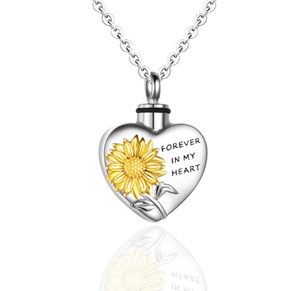 YAHOYA Sunflower Urn Perfume Pendant Necklace Women Men Forever In My Heart Funeral Cremation Coffin Anniversary Memory Jewelry Collar