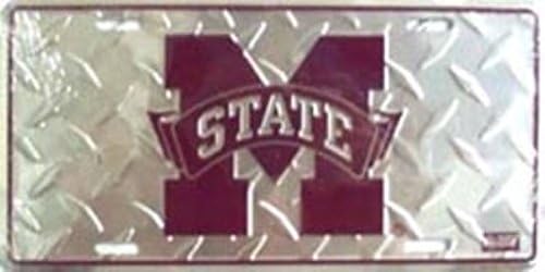 Mississippi State University Bulldogs Dawg Embossed Diamond Aluminum Automotive Novelty License Plate Tag Sign