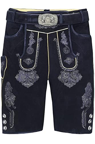 Edelnice Trachtenmode Bayerische Traditionelle Kurze Lederhose Ferdinand mit passendem Trachtengürtel aus Ziegenleder Gr. 44-68 (as3, Numeric, Numeric_60, Regular, Regular)