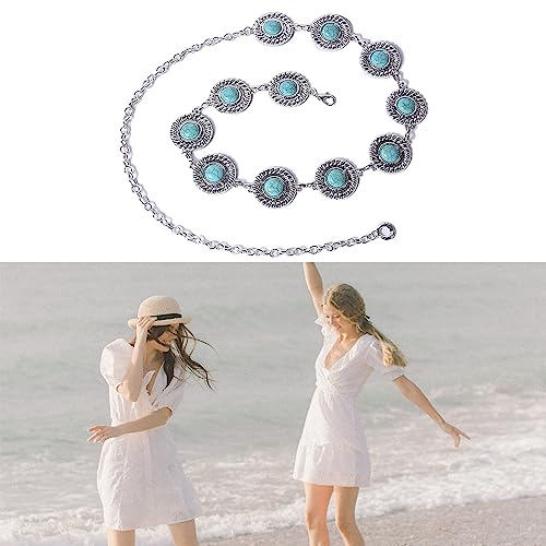 Women Round Turquoises Chain Belt Adjustable Waist Belt Metal Women Dress Belt Shirt Belt for Jeans2