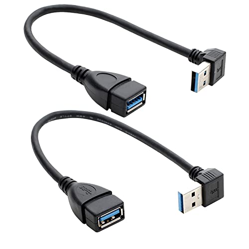 Herfair Cable de extensión USB 3.0 en ángulo recto, cable adaptador USB SuperSpeed de 90 grados macho a hembra (ángulo negro hacia arriba + abajo)