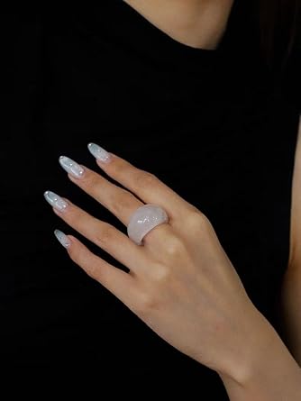 Natural Jade Chunky Ring, Tiger Eye Stone Ring for Men & Women Minimalist Natural Stone Stackable Bands Size 8