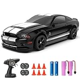 YONCHER RC Drift Car, Remote Control Car for Kids Ford Mustang Shelby GT500 Officially Licensed, 1:24 20KM/H 4WD RC Cars with Lights, Fast Racing Toy Car for Boys Girls, Black