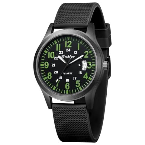 BOSHIYA Mens Watches Unisex Military Sports Watches for Men Analog Quartz Luminous Mens Watch Waterproof Army Tactical Casual Wristwatch, Black Case & Black Silicone Strap Cover
