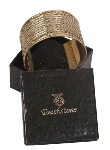 Image of Touchstone Indian Bollywood Desire Brass Base Exotic Workmanship Free Size Cuff Bracelet in Antique Gold Or White Or Copper Tone for Women.
