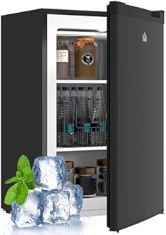 HOMCOM Mini Freezer Countertop, 3 Cu.Ft Compact Upright Freezer with Removable Shelves, Reversible Door for Home, Dorm, Apartment and Office, Black