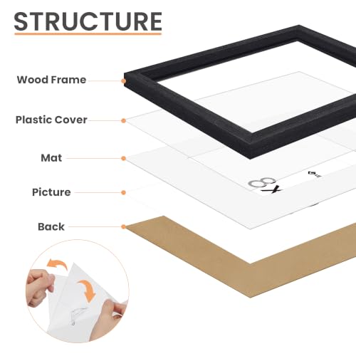 Image of upsimples 8x10 Picture Frame Solid Wooden, Nursery Decor, 1Pack Black | 100% Solid Wood, Fit 5x7 with Mat and 8 x 10 Photo, Wall Decor or Tabletop Display, Safe For Nursery Kids Room